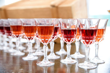 Wineglasses with different liquids