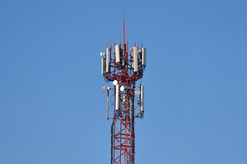 Large tower with antennas for communication of cell phones