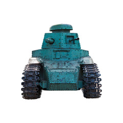 The old Russian tank on a white background.