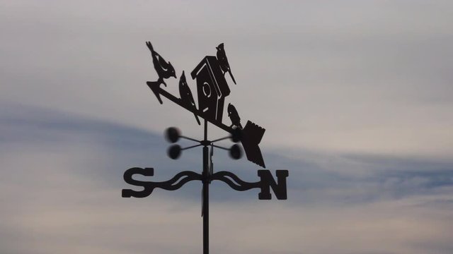 weathervane anemometer blowing in the wind rapidly as a storm rolls in