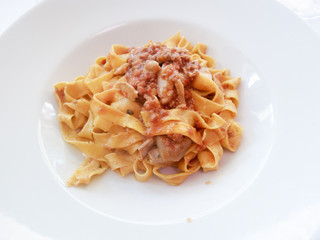 Italian typical dish of pasta cooked according to tradition with seafood