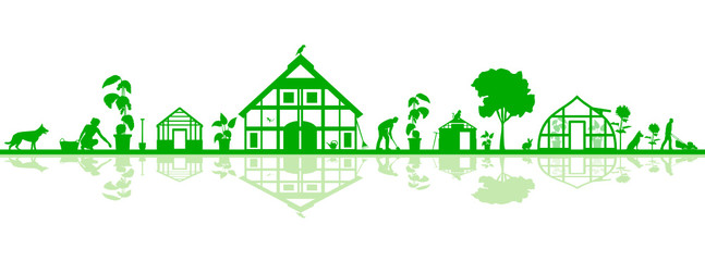 Obraz premium Silhouette Haus und Garten