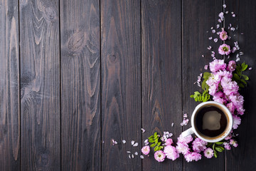 Floral frame with coffee cup © YuliiaMazurkevych