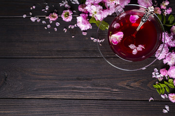 Floral frame with tea cup