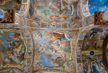 Celling of the famous church of Santa Maria dell'Ammiraglio in Palermo