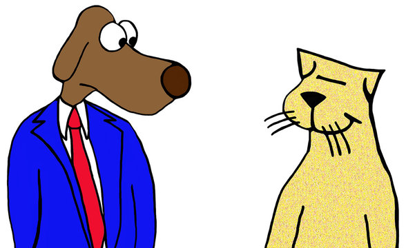 Cartoon Illustration Of Two Unlikely Friends - A Dog And A Cat. 