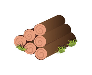 Isometric Cartoon Tree Logs of Timber - Element for Tileset Map, Landscape Design or Game Object in Colorful Detailed Vector