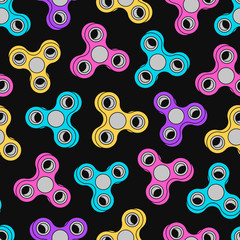 Hand Spinners Seamless pattern. Vector illustration on black background