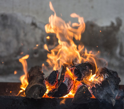 Texture of fire and flame, burning firewood