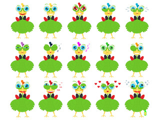 Cartoon bird different social emotions