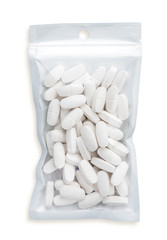 pills in plastic bag on white background.Medical concept.