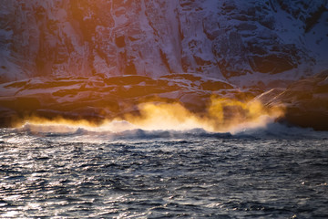 Barents Sea in Arctic Ocean at sunrise