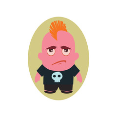 Sad and Unhappy Avatar of Punk - Little Person Cartoon Character in Flat Vector - Use as Emoji or Mascot, Male Illustration Isolated on White Background