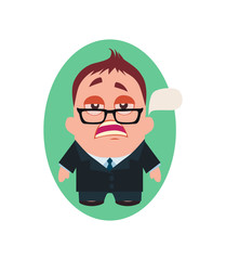 Serious and Pragmatic Business Man, Funny Avatar of Little Person Cartoon Character in Flat Vector - Use as Emoji or Mascot, Male Illustration Isolated on White Background