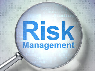 Business concept: Risk Management with optical glass