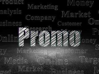 Fototapeta premium Marketing concept: Promo in grunge dark room