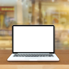  Empty top of wooden table or counter with summer landscape blue