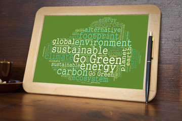 blackboard with Go Green Energy word cloud