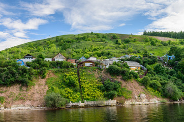 the village on the picturesque green banks of the river Volga near Kazan city, Tatarstan, Russia