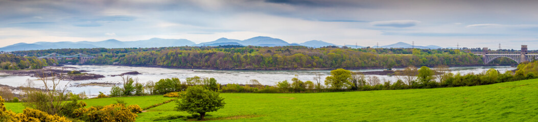 Fototapeta premium Panorama of the Menai Straights North Wales UK