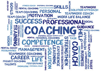 Fototapeta premium Coaching word cloud on white background