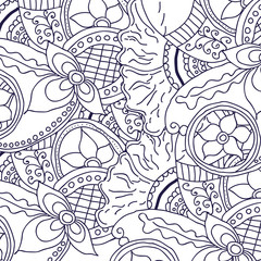 Vector abctract floral ornament in white and black colors for coloring.