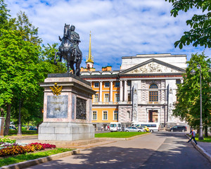 Fototapeta premium The monument to Peter I (St. Petersburg) made in the 18th century near the Mikhailovsky Castle