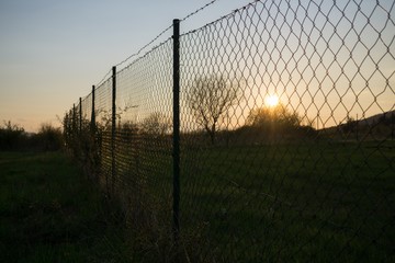 Sunset near fence. Slovakia