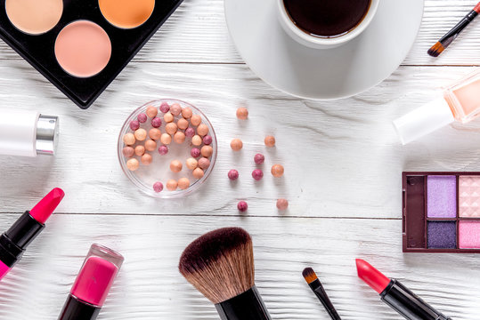 cosmetics composition with coffee and lavender top view
