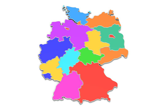 Colored map of Germany, 3D rendering