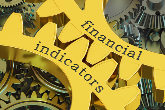 Financial Indicators concept on the gears, 3D rendering