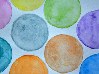 Colorful circles, watercolor, painted  hands 