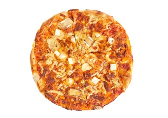 Whole pizza on white