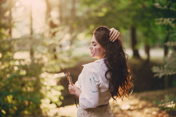 Artist girl in park