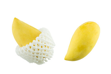 Close-up view Mango on wood background.