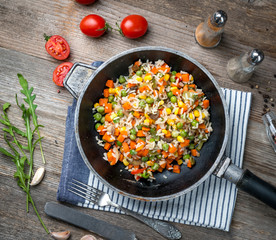 Pilaf with plenty of vegetables, topview