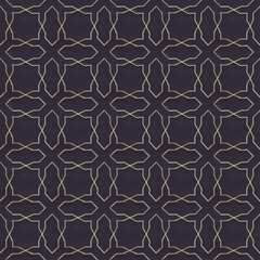 Hand-drawn seamless pattern. Gold ornament on black paper in the oriental style of girih.