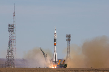 Baikonur, Kazakhstan - April 20, 2017: Launch of the spaceship 