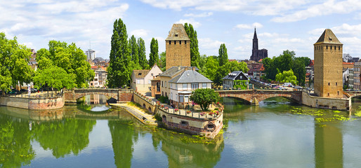 Strasbourg, medieval bridge Ponts Couverts is located in the historic district 