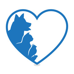 Cat and Dog. Blue Heart