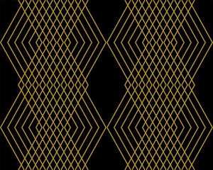 Line pattern wallpaper design set in gold and black. Seamless vector texture paper background.