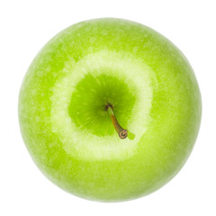 Green juicy shiny apple on white background, isolated, high quality photo with clipping path