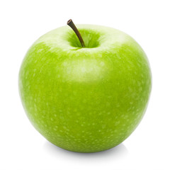 Green juicy shiny apple on white background, isolated, high quality photo with clipping path