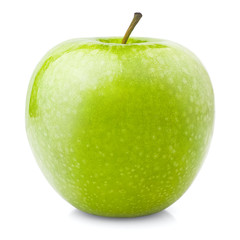 Green juicy shiny apple on white background, isolated, high quality photo with clipping path