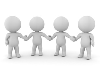 Four 3D Characters holding hands