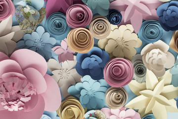 Floral trendy abstract background with 3d paper flowers 