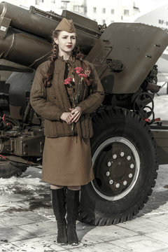 Girl in a Soviet military uniform