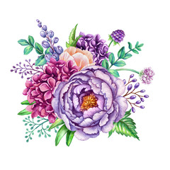 Naklejki  akwarela ilustracja, kwiatowy tło, dzikie kwiaty, piękny bukiet ślubny, element projektu na białym tle