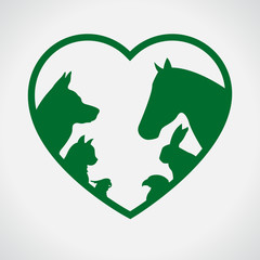 Cat and Dog. Horse and rabbit. Vet. Green
