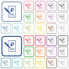 Signing Ruble cheque outlined flat color icons